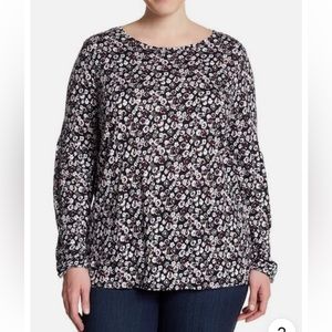Joe Fresh Womens Plus 3X Floral Print Balloon Sleeve Top Shirt NWOT 100% Rayon